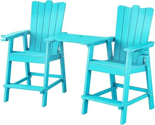 Tall Adirondack Chairs Set of 2, HDPS Patio Adirondack Chairs, Tall Balcony Chair with Connecting Tray, Bar Height Chairs with C