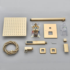 Brushed Golden Bathroom Shower Faucet Concealed Install 2 Way Rainfall Shower Set Wall Mounted Shower System Hot Cold Mixer Tap