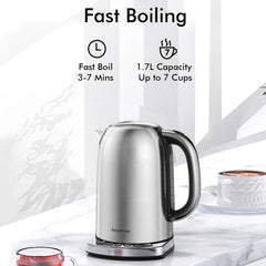Temp Control Electric Tea Kettle, 1.7L Stainless Steel Water Boiler & Heater, Fast Boiling 1500 Watts, Cordless Kettle, Silver