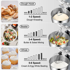 SucceBuy 5.5/7LElectric Stand Mixer with 6Speeds LCD Screen Timing Food Mixer Cream Egg Whisk Whip Dough Kneader With Steel Bowl