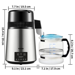 SucceBuy 4L Water Distiller Purifier Filter Dispenser Drinking Bottle Softener Temp Display Overheat Protection Home Appliance
