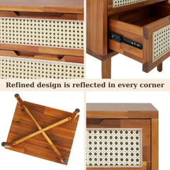 Bed Table Drawer Bedside Tables Oliver Solid Wood Rattan Nightstand/Side End Table Fully Assembled Furniture Sofa Bedroom Home