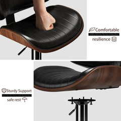 Swivel Bar Stools Set, Adjustable Bentwood Barstools for Kitchen Counter, Modern PU Leather Upholstered Bar Chair with Back