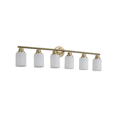 39" Modern 6-Light Vanity Wall Light Sconce for Bathroom Golden Finish Frosted Glass Shades Bathroom Lighting Fixture No Bulbs
