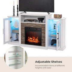 Fireplace TV Stand with LED Lights & 18” Electric Fireplace – Entertainment Center for TVs Up to 65”