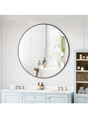 Wall Mirror 42 Inch Black Circular Mirror Metal Framed Mirror Round Vanity Mirror Dressing Mirror, for Bathroom, Living Room, Be