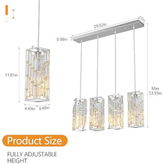 Chrome Pendant Lighting Modern Pendant Light, Mini Crystal Chandeliers,Adjustable Pendant Light Fixture for Kitchen Island Dinn