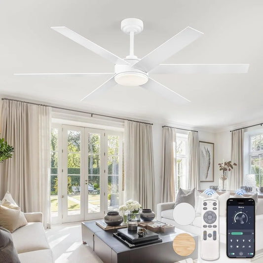 60 Inch Ceiling Fans with Lights and Remote, Reversible 6 Blades & Dimmable 3-Color Outdoor Ceiling Fans for Patios