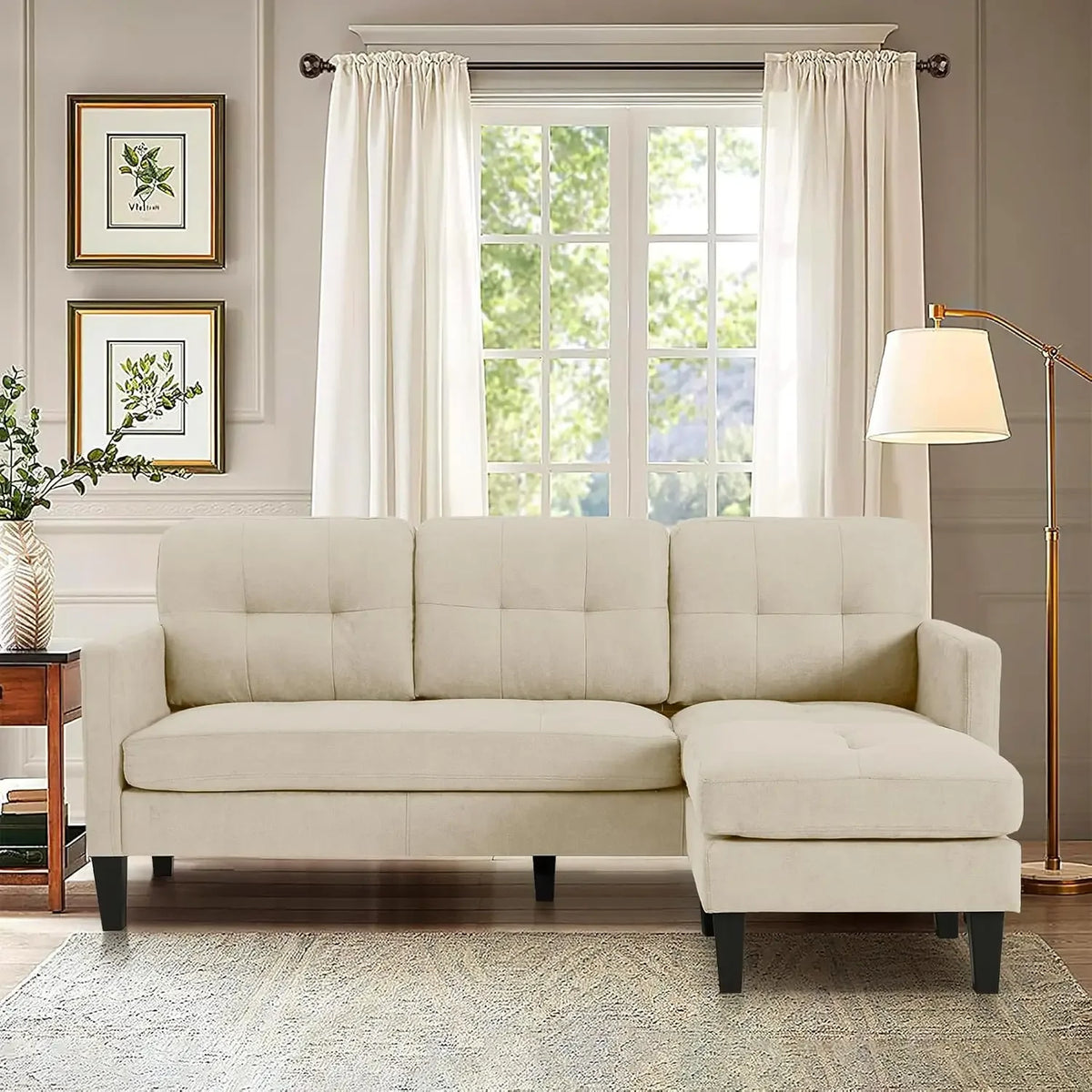 Convertible Sectional Sofa Couch, L-Shaped Couch with Modern Linen Fabric for Small Space (Black), sofas