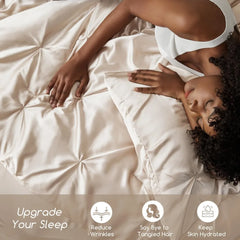 MR&HM Satin Comforter King 7 Pieces - Luxurious Pinch Pleat Bedding Set with Comforter, Flat Sheet, Fitted Sheet, Pillowcases &