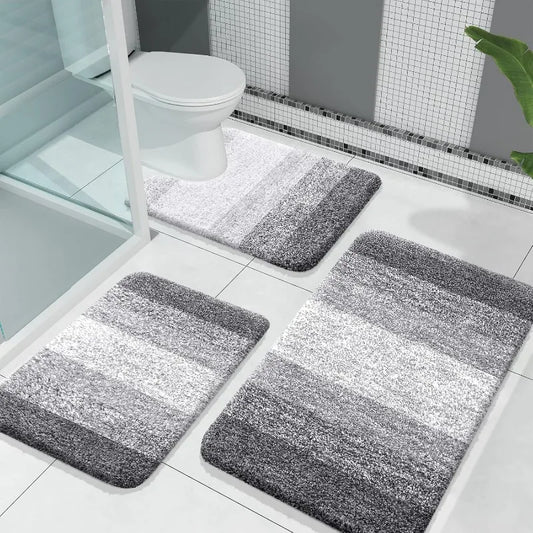 Bathroom Rugs Sets 3 Piece, Soft Absorbent Microfiber Bath Rugs and U-Shaped Contour Toilet Rug Area Rug Set
