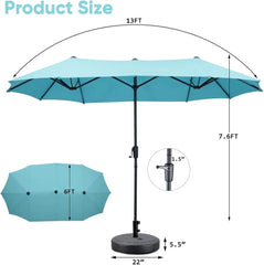 13Ft Large Patio Umbrella with Base Outdoor Double-Sided Market Extra Large Table Umbrella Easy Crank for Yard, Poolside