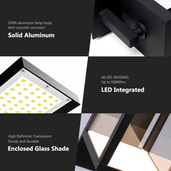 Outdoor wall light, LED wall hanging light waterproof exterior light, transparent glass shade, aluminum matte black light, porch