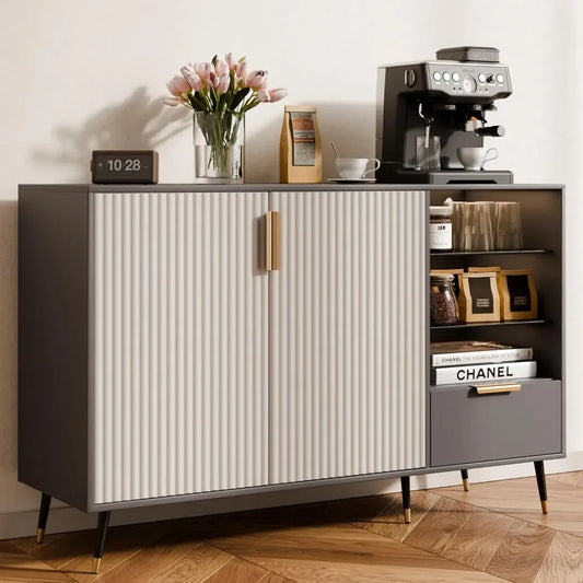 47" Sideboard Cabinet with 2 Doors and Drawer, Sideboard Buffet Cabinet with Storage, Coffee Bar with Adjustable Shelves