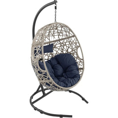 Outdoor Furniture Egg Chair Swing with Stand and Cushion, for Garden Patio Backyard Lawn, Wicker Tear Drop Hammock Chair