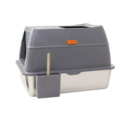 XXL Stainless Steel Cat Litter Box Enclosed Puppy Cat Litter Tray with Lid Large Litter Pan High Wall Side Easy Cleaning Toilet