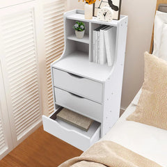 White Nightstand with 3 Drawers, Bedside Table Organizer for Bedroom & Living Room