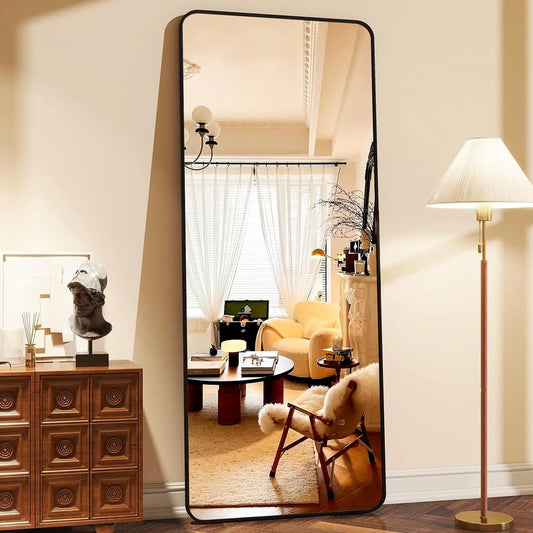64"x21" Floor Full Length Mirror Standing Full Body Rounded Corner Rectangle Mirrors with Stand Hanging Wall Mounted