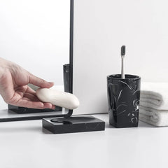 5-Piece Bathroom Counter Top Accessory Set - Dispenser for Liquid Soap or Lotion, Soap Dish, Toothbrush Holder and 2 Tumblers,