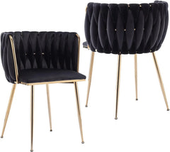 Dining Chair Set of 4 with Gold Metal Legs for Living Room Bedroom Kitchen, Luxury Tufted Velvet Dining Chair