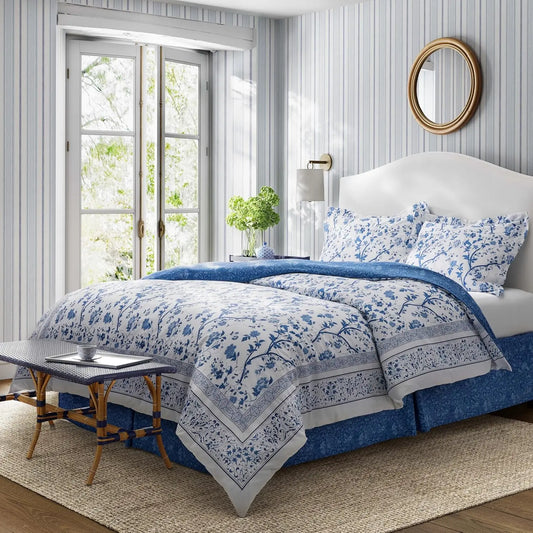 Home - Comforter Set, Cotton Bedding With Matching Shams & Bed Skirt, Stylish Home Decor (Charlotte Blue, Queen)