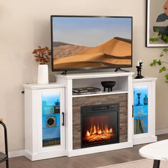 Fireplace TV Stand with LED Lights & 18” Electric Fireplace – Entertainment Center for TVs Up to 65”