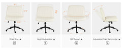 JHK Armless Cross Office Chairs with Wheels PU Leather Swivel Living Room Desk Chair Height Adjustable Support Seat Furniture