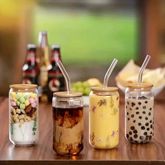 Transparent Bubble Tea Cup with Lid and Straw - 1PCS Juice Glass Beer Can Milk Mocha Cups - Stylish Breakfast Mug Drinkware