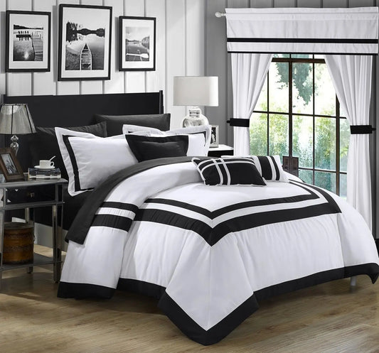 Ritz 20 Piece Comforter Set Color Blo Bed In A Bag With Sheets Ains, Queen, White