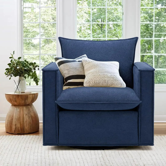 COLAMY Swivel Accent Chair, 34in Living Room Chair Upholstered Armchair with Back Pillow Modern Comfy Sofa Chair for Bedroom/Cor