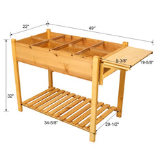 8 Pockets Horticulture Raised Garden Bed Elevated Wood Planter Box Stand with Foldable Side Table and Storage Shelf for Herb