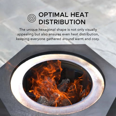 Smoke Free Hexagonal Outdoor Fire Pit with PVC Cover and Fire Rod, Black Terrace Wood Burning, 26 in