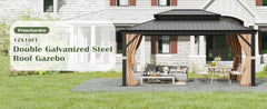 12'x18'Patios Double Roof Canopy Aluminum Frame Outdoor Gazebo Tent Curtains Netting for Patio Backyard Deck and Lawns
