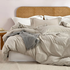 JELLYMONI 100% Washed Cotton 3 Pieces  Duvet Cover - Linen Like Textured Breathable Comforter Cover with Pillow Shams
