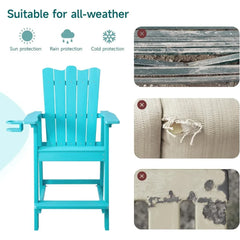 Tall Adirondack Chairs Set of 2, HDPS Patio Adirondack Chairs, Tall Balcony Chair with Connecting Tray, Bar Height Chairs with C