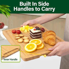 Bamboo Cutting Board Set of 3 with Juice Groove Ergonomic Handles Durable Kitchen Chopping Board Meat Fruit Serving Tray Storage