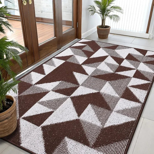 Large Door Mat Indoor Entrance Washable 59x35, Odor-Free Low-Profile Front Back Geometric Doormat, Absorbent Resist