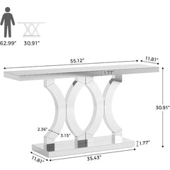 Mirrored Console Table, Entryway Table with Geometric Base, Modern Sofa Table Behind Couch for Living Room, Accent Tab