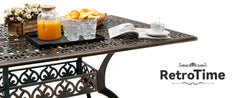 9 Piece Outdoor Dining Set, Cast Aluminum Retro for 8 Includes 86.6’’ Rectangular Table with and Umbrella Hole, Patio Dining Set