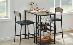 Bar Table Set for 2 with Footrest, Kitchen Dining Table with 2 Upholstered Chairs, Small Space Counter Height Bar Stools