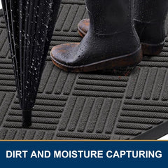 Front Door Mat Outside Entrance, Heavy Duty Outdoor Indoor Natural Rubber Doormat, Non Slip, Trap Dirt and Moisture, Easy Clean,
