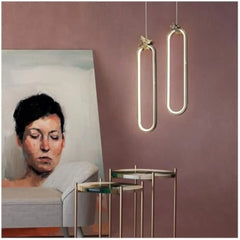 Minimalist Oval Pendant Light, LED Gold Ring Ceiling Light Fixture with Adjustable Height, Hanging Lamp for Dining Room, Kitche