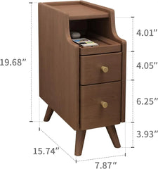 Solid Wood Nightstand with Drawers, Walnut Bedside Table for Bedroom