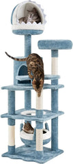 61in Tall Ocean-Themed Cat Tree, Multi-Level Cat Tower with Shark's Mouth-Shaped Nest, Fish-Shaped Platform
