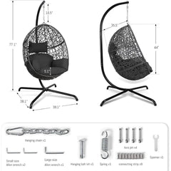 Oversized Swing Egg Chair with Stand Indoor Outdoor PE Wicker Rattan Patio Basket Large Hanging Chair, Hammocks