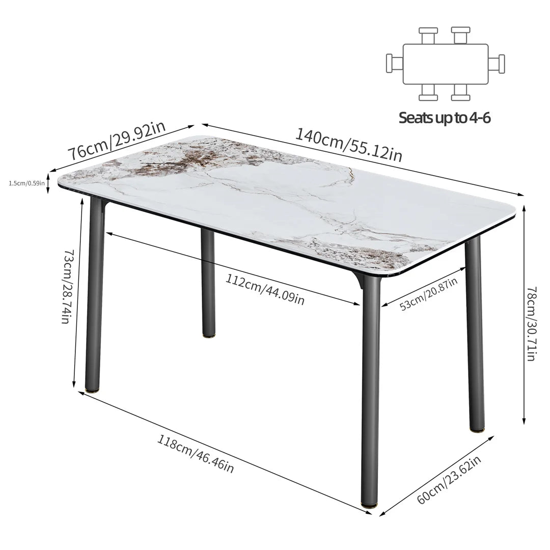 LUVODI Rectangle Kitchen Dining Room Table Composite Stone Tempered Glass-top Indoor Outdoor Dining Table for 4- 6 People