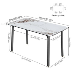 LUVODI Rectangle Kitchen Dining Room Table Composite Stone Tempered Glass-top Indoor Outdoor Dining Table for 4- 6 People