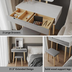 Makeup Vanity Desk with Lights, Small Vanity with Adjustable Brightness Mirror for Small Spaces, Vanity Desk with Drawers