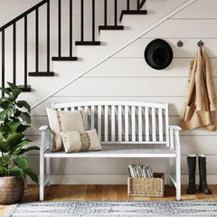 patio Farmhouse Outdoor Bench, Garden Benches with Anti-Rust Aluminum Powder Coated Frame, Faux Wood Grain Finish Frame