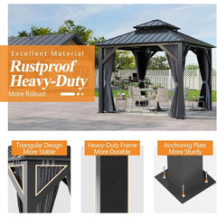 8.5x8.5FT Outdoor Hardtop Gazebo - with Breathable Netting & Privacy Curtain, Double Roof, Gazebos